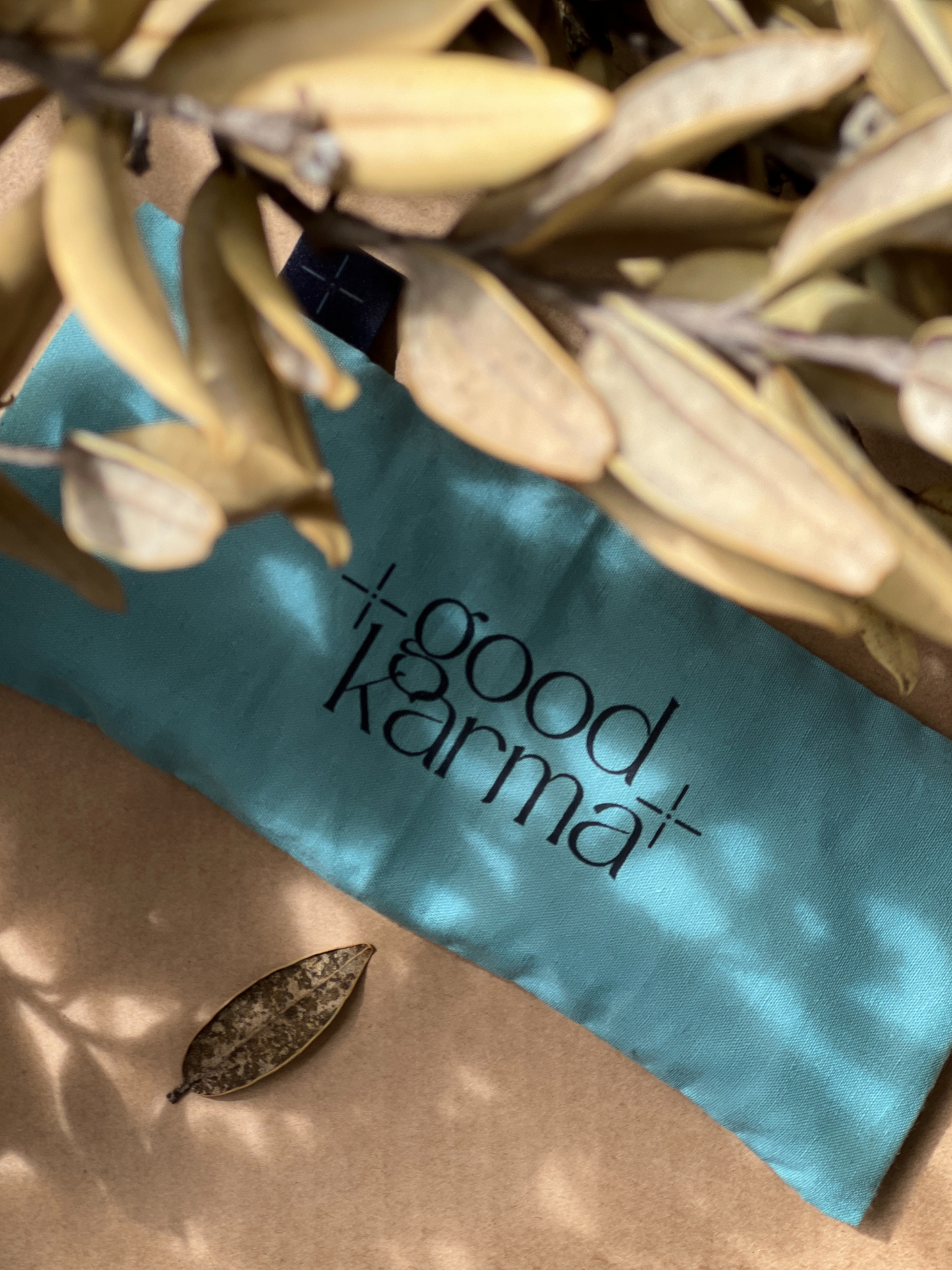 Good Karma organic flax and lavender eye pillows for meditation and relaxation greenish blue color Eye pillow for yoga and meditation