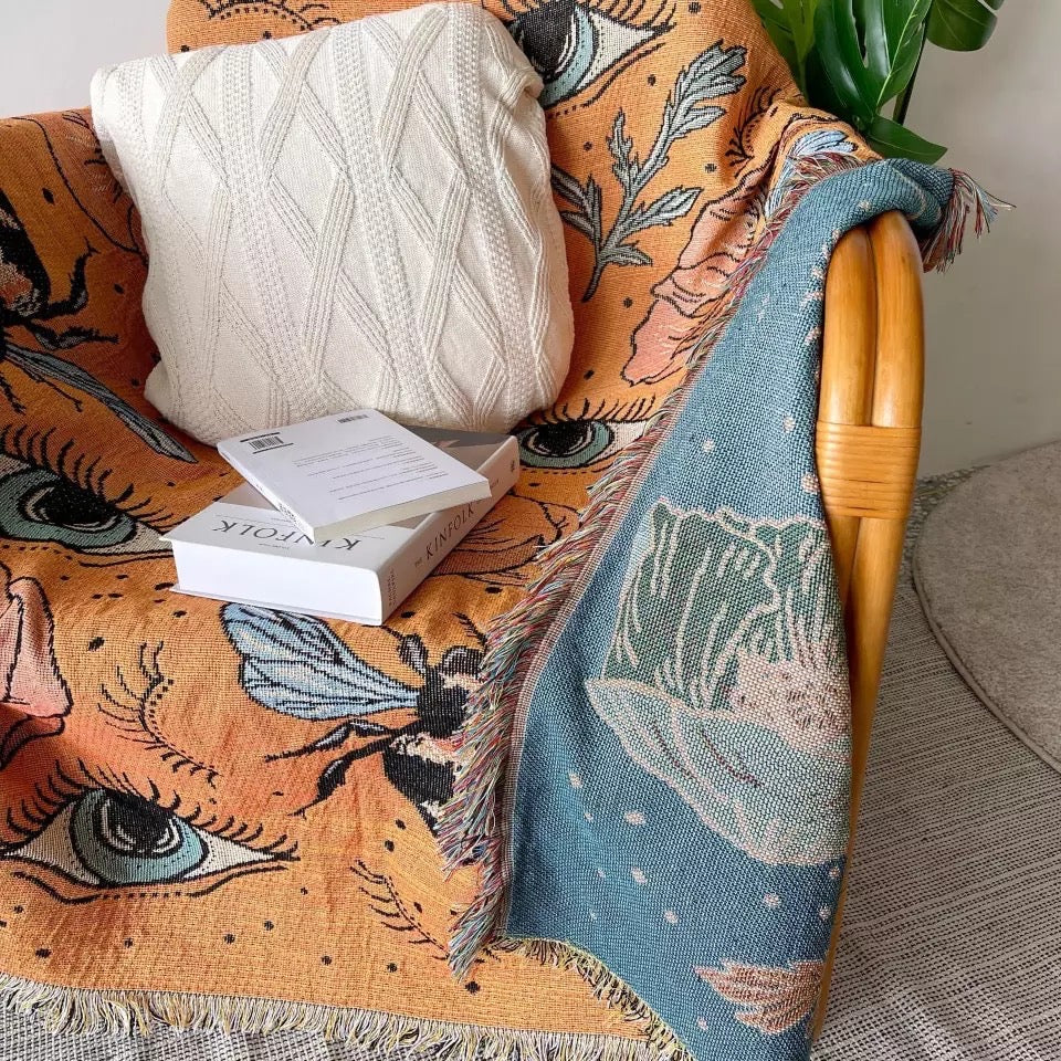 Orange color rt tapestry meditation throw wall hanging tapestries woven tapesrty picnic boho mat bohemian style woven blanket on the chair