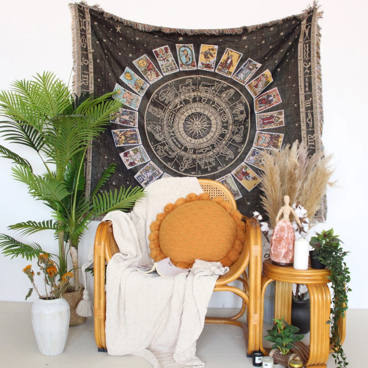 Black color with tarot cards decorative tapestries boho blanket nz , boho throw nz Ideal for home decor, yoga, picnics, beach and campervan Large boho tapestry with tassels, hippie boho wall tapestry bohemian woven tapestry, boho bed throw