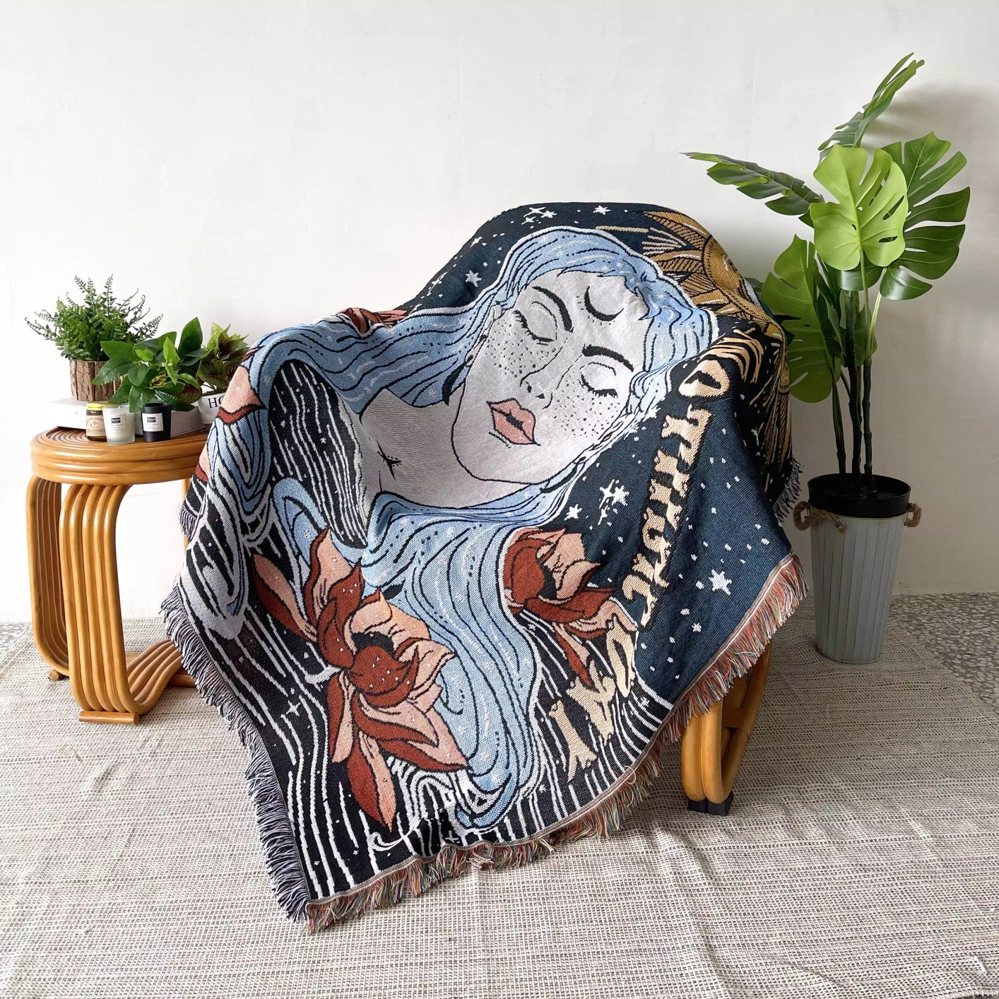 Boho blanket nz boho throw nz Ideal for home decor, yoga, picnics, beach and campervan. Large boho tapestry with tassels, hippie boho wall tapestry on the chair