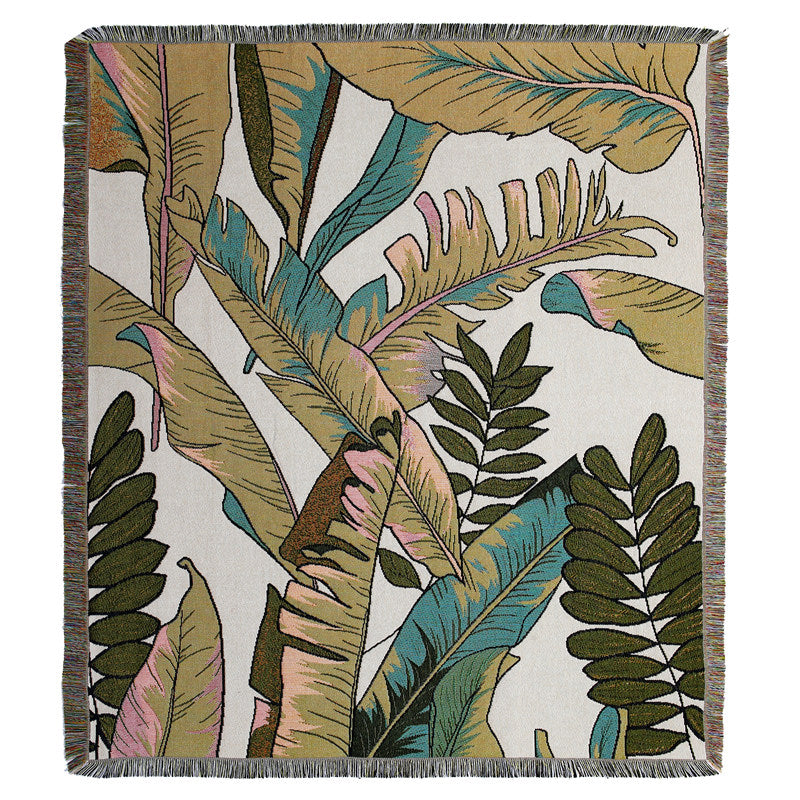 Big Green Leaves pattern on boho blanket nz , boho throw nz Ideal for home decor, yoga, picnics, beach and campervan Large boho tapestry with tassels, hippie boho wall tapestry