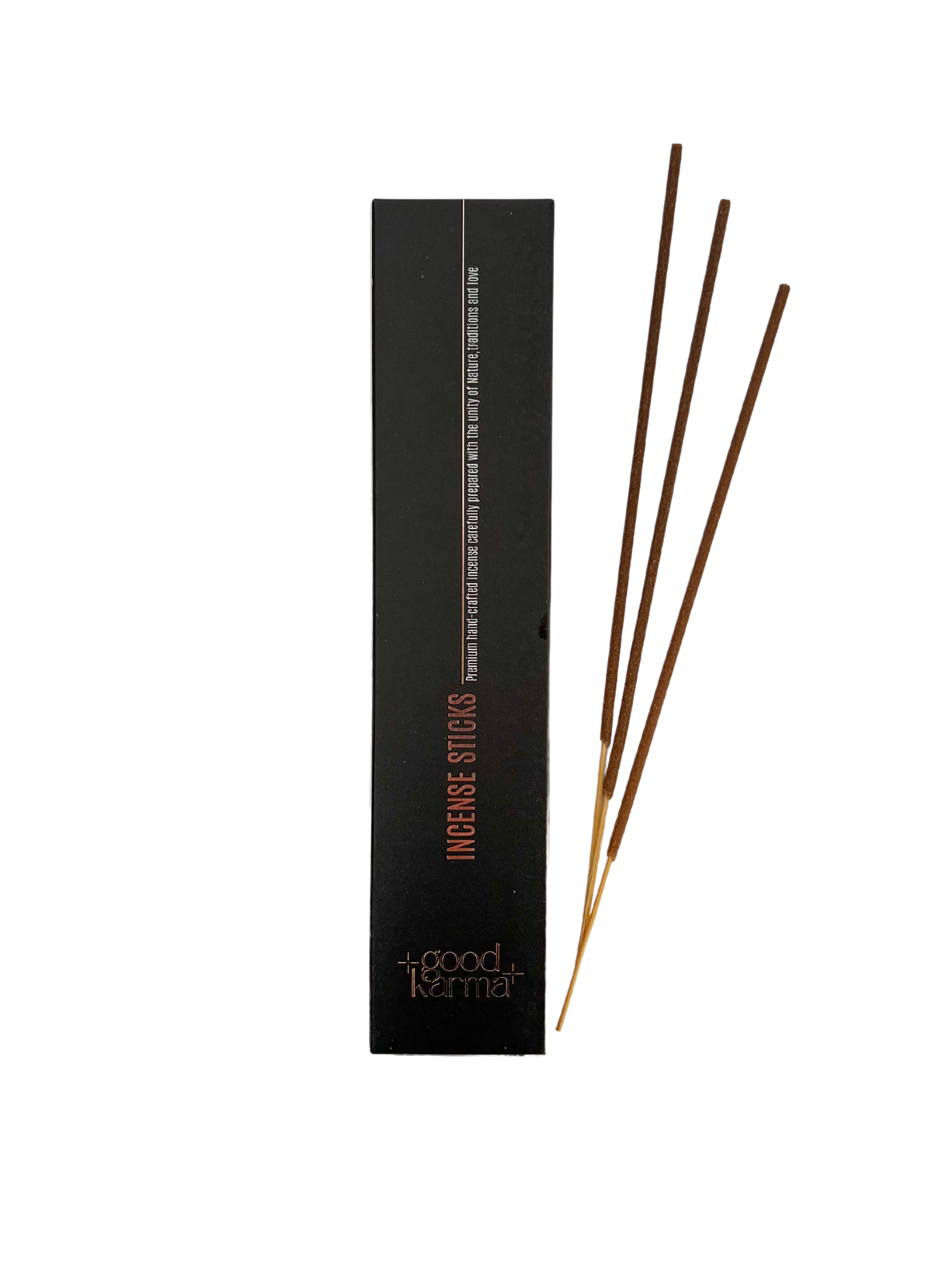 Good Karma Handmade Premium incense sticks pack front side of the box with 3 incense sticks 