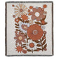 orange and brown Floral pattern Woven Boho Quilt Colorful Bohemian Tapestries with tassels on white background