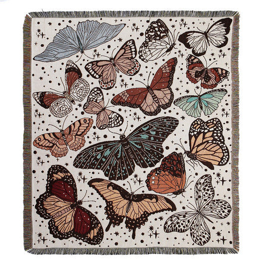 Colorful Butterflies pattern on white background Woven Bohemian Quilt Boho Wall Hanging Tapestries NZ